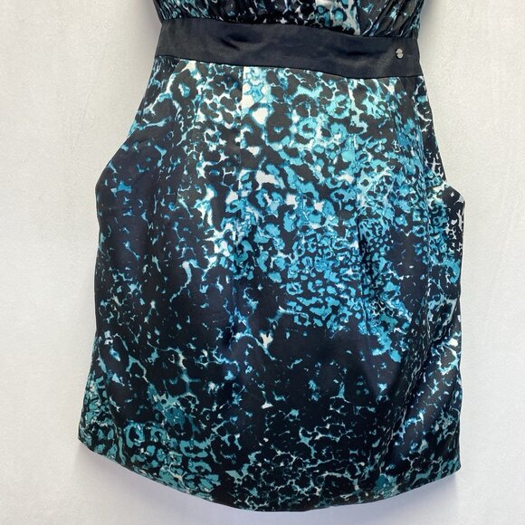GUESS Satin Strapless Pleated V-Notched Mini Dress Women Size 6 Black Multicolor - Picture 11 of 16